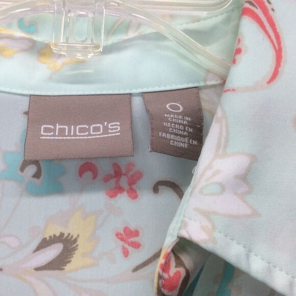 Chico's Shirt/Blouse Size 0/XS Paisley Floral Stretch Button Up Roll Tab Sleeves - Picture 2 of 6